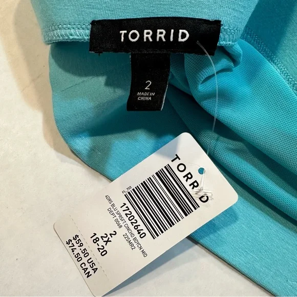 Torrid Blue Cinched Bodycon Midi Skirt Asymmetrical Hem, New w/ Tags, Size 2/2X - Picture 5 of 9